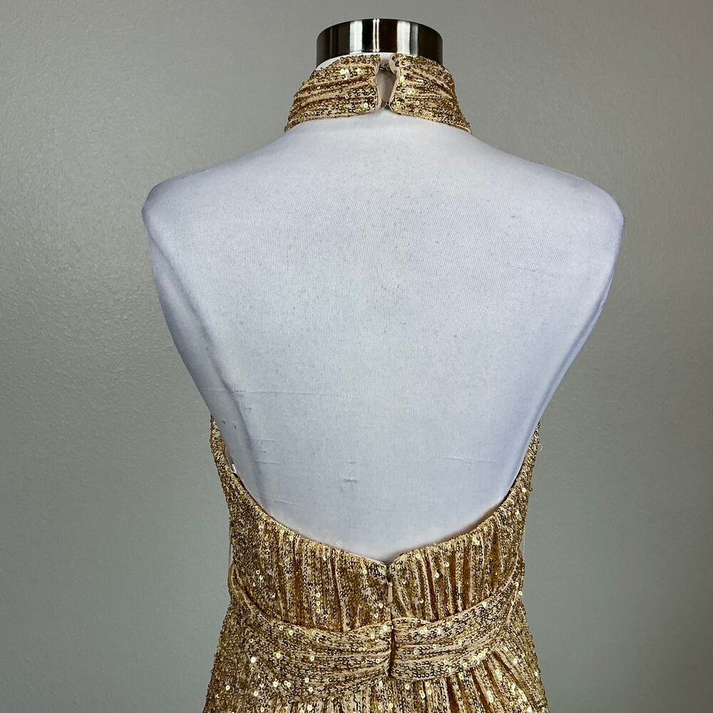 Mac Duggal 11281 Gold Sequined Evening Gown Halter Neck Column Dress Size 4 - Picture 9 of 12